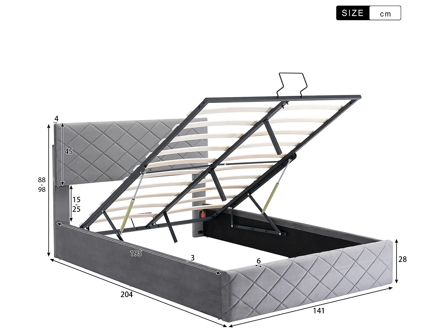 Lit coffre - 140x200cm - Velours - gris- Sweiko