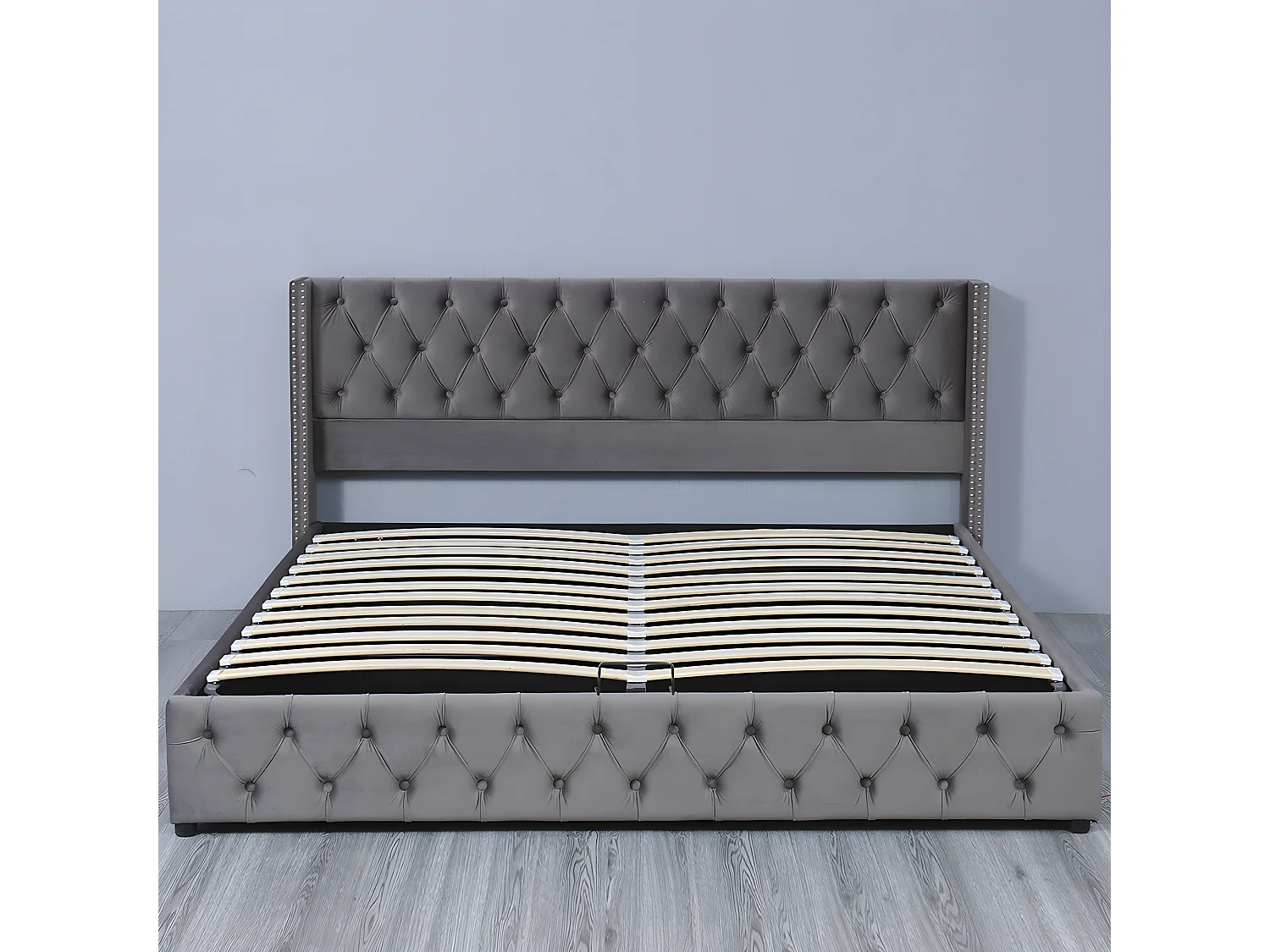 Lit coffre - 160 x 200 cm - avec sommier à lattes relevable - Gris - Sweiko