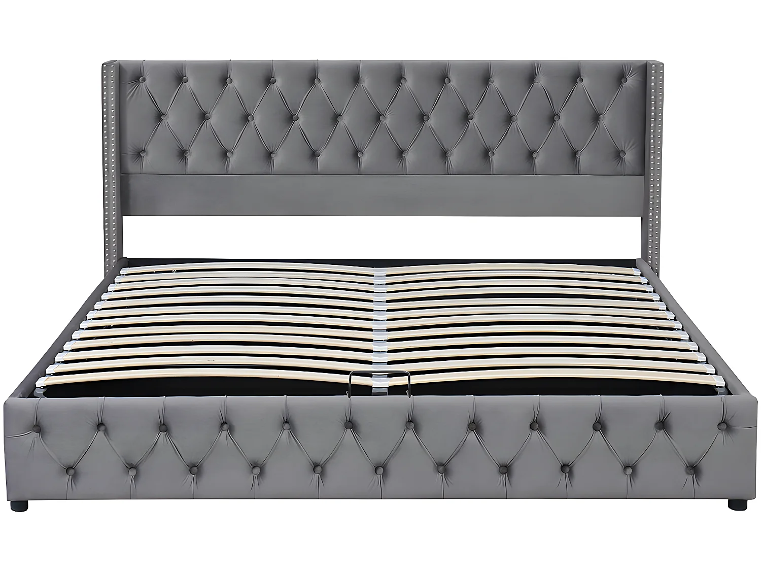 Lit coffre - 160 x 200 cm - avec sommier à lattes relevable - Gris - Sweiko