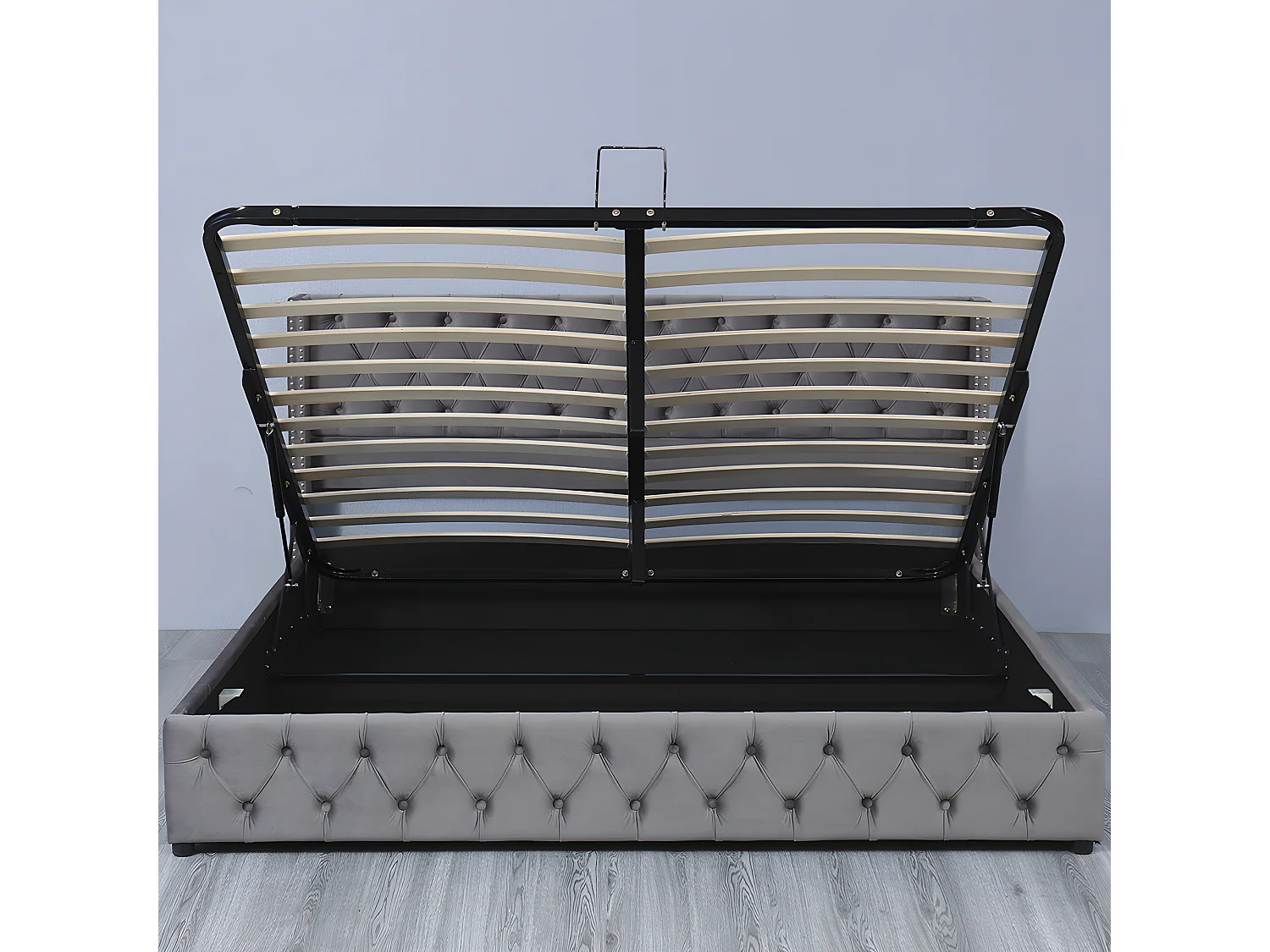 Lit coffre - 160 x 200 cm - avec sommier à lattes relevable - Gris - Sweiko