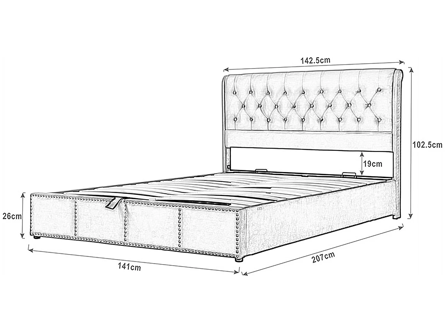 Lit coffre - 140x200cm - avec sommier à lattes - velours - gris - Sweiko