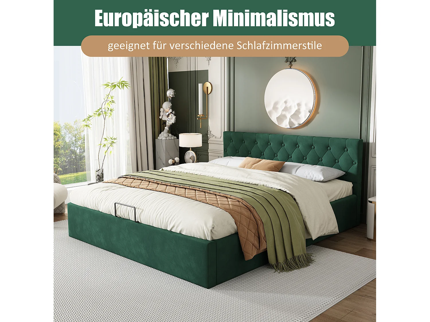 Lit coffre 140 x 200 cm - avec espace de rangement - Vert - Sweiko