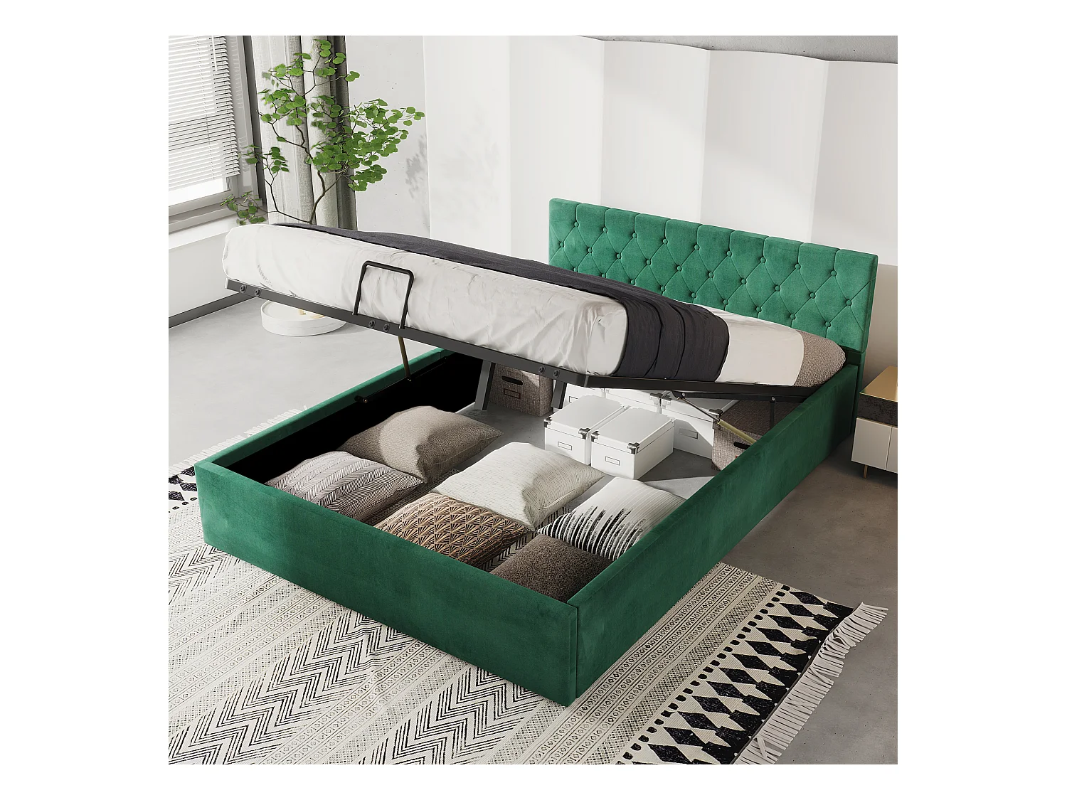 Lit coffre 140 x 200 cm - avec espace de rangement - Vert - Sweiko