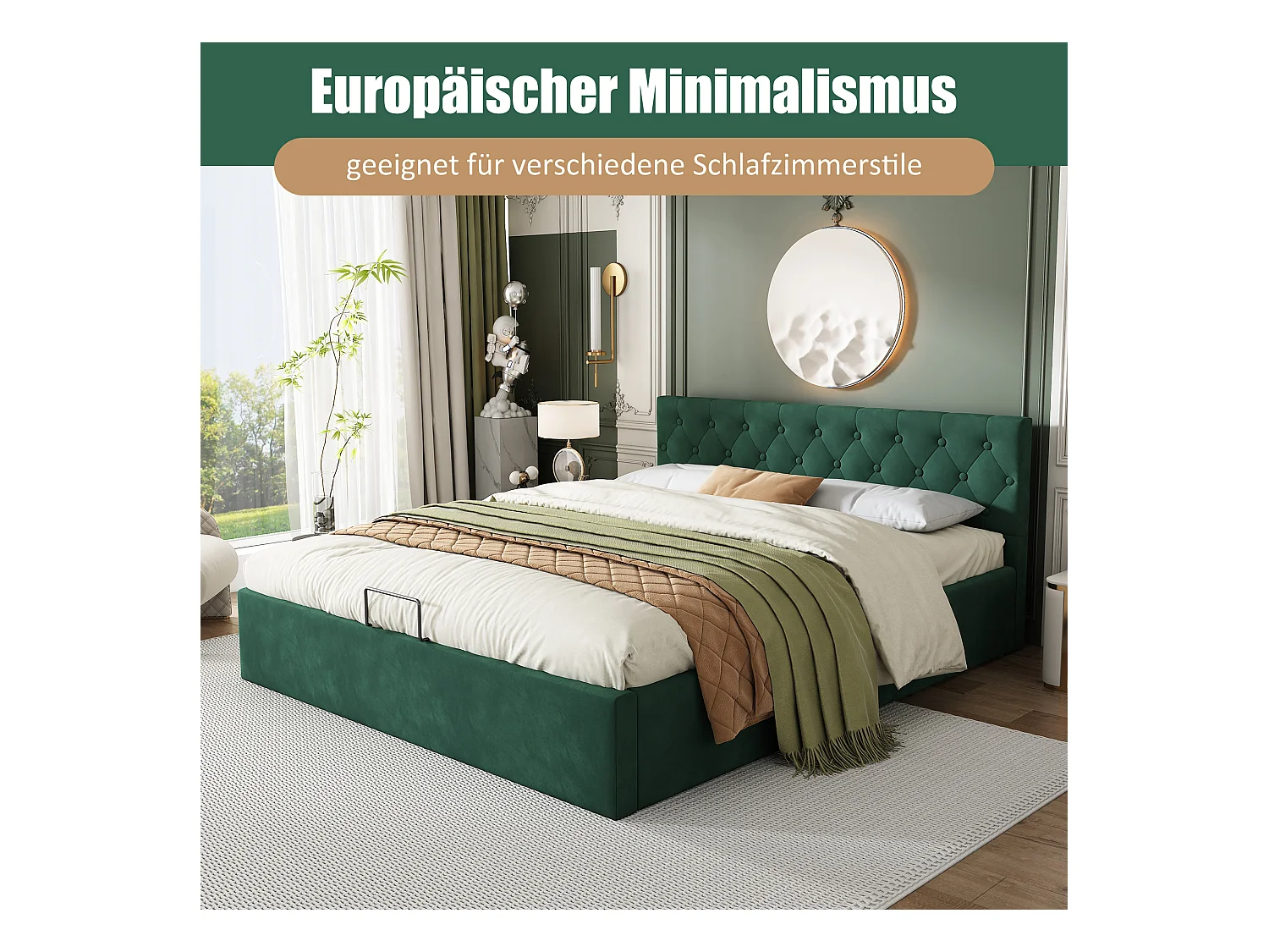Lit coffre 140 x 200 cm - avec espace de rangement - Vert - Sweiko