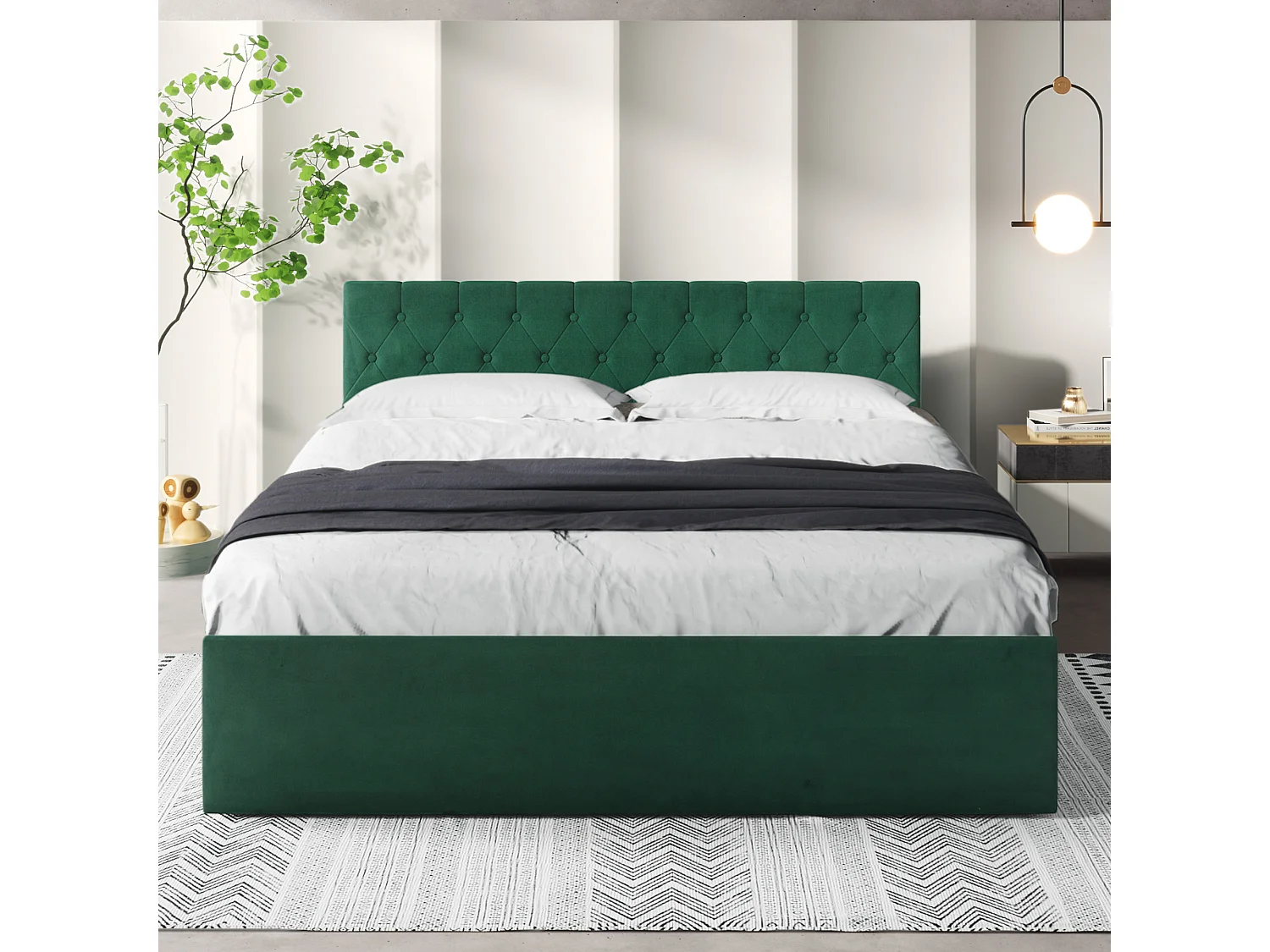 Lit coffre 140 x 200 cm - avec espace de rangement - Vert - Sweiko