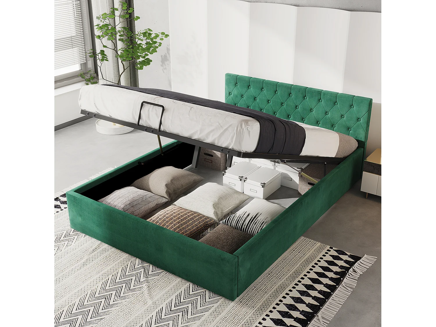 Lit coffre 140 x 200 cm - avec espace de rangement - Vert - Sweiko