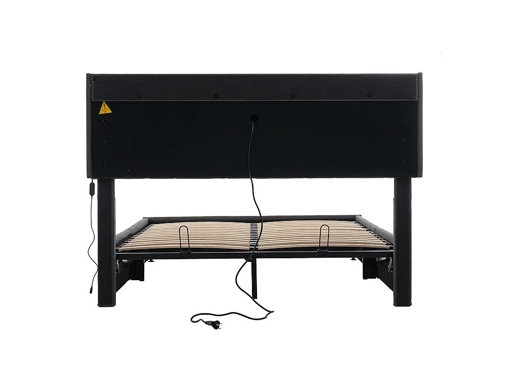 Lit coffre adulte capitonnée - 140 x 200 cm station de charge USB - chevets intégrés avec LED - Gris - Sweiko