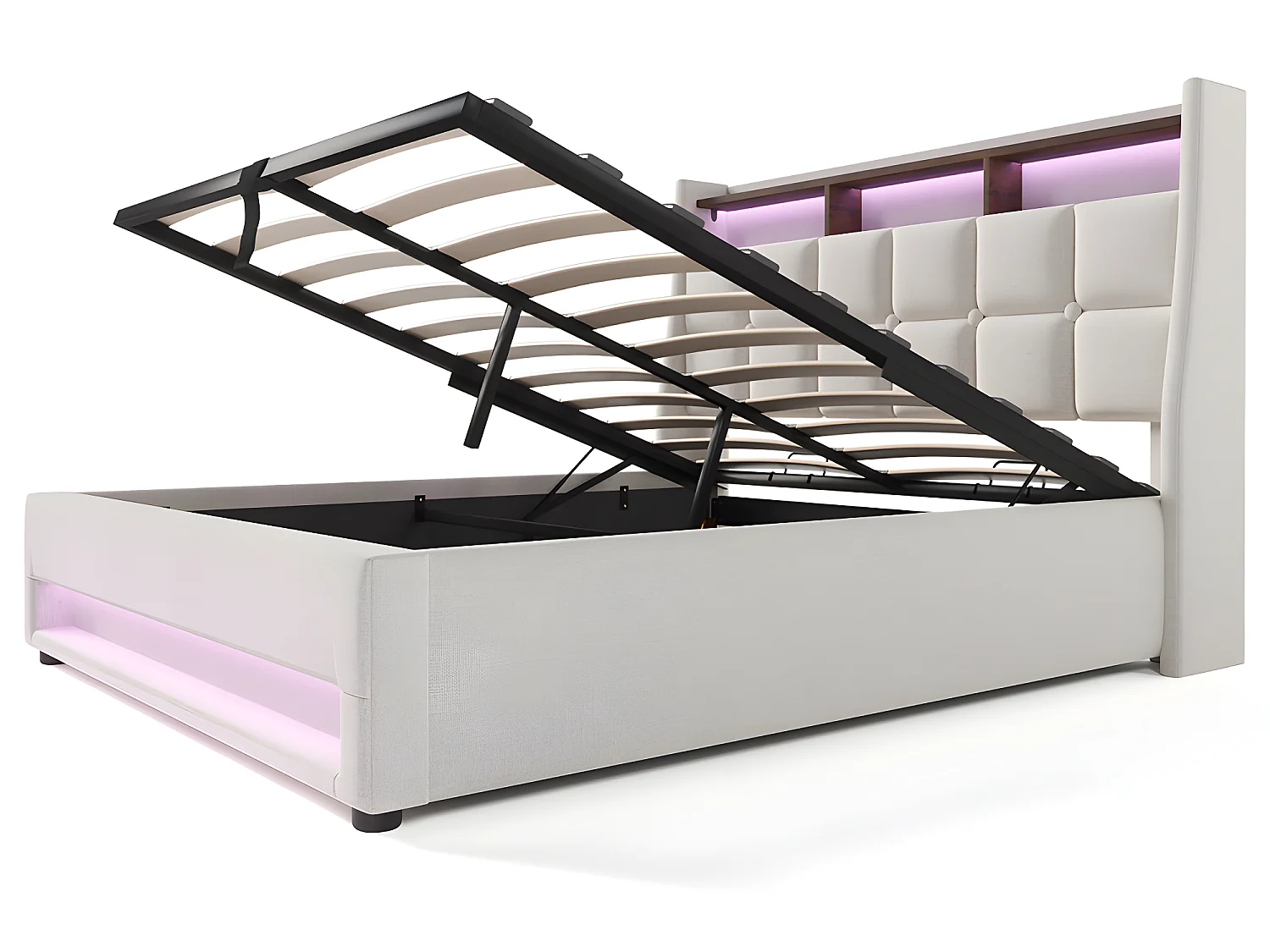 Lit coffre avec chargeur USB et LED - 140 x 200 cm - Beige - Sweiko