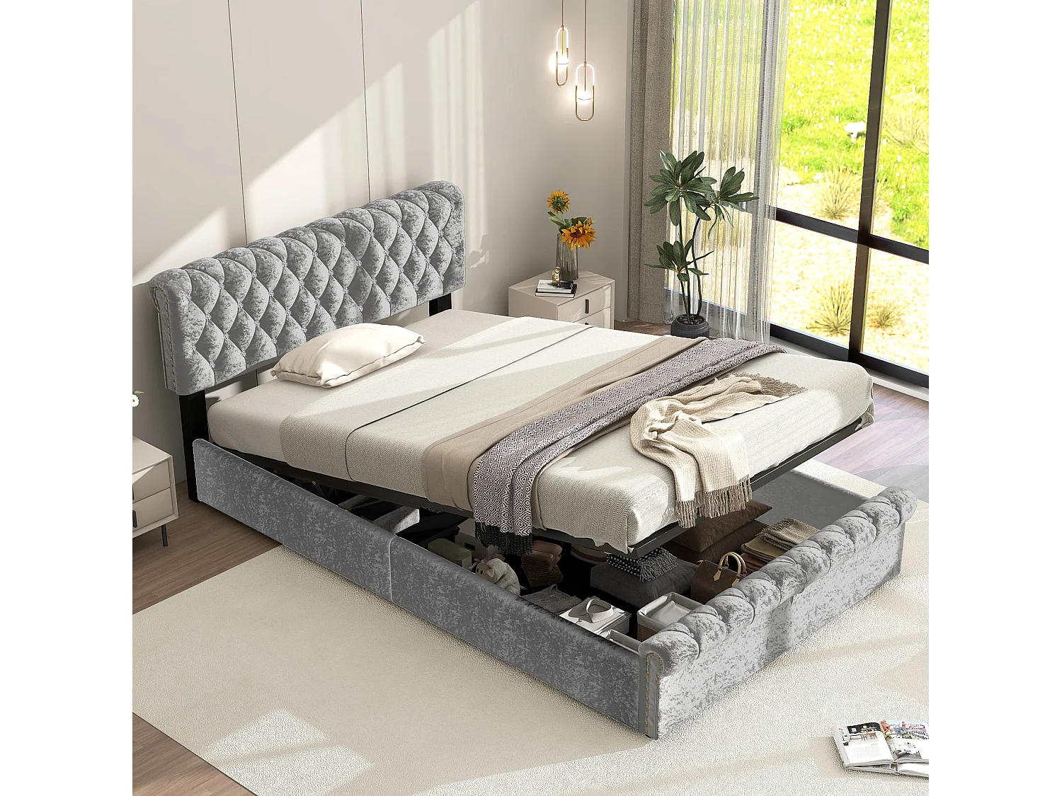 Lit coffre Lit pour adolescents - gris 90x200 avec sommier à lattes et tête de lit - Sweiko