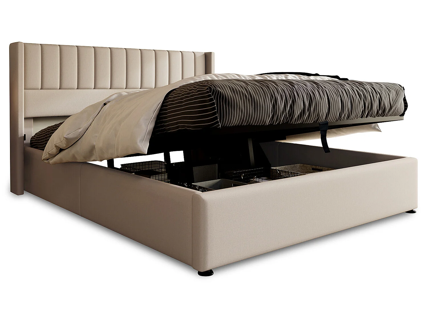 Lit coffre 180x200cm avec sommier à lattes relevable  - Beige - Sweiko