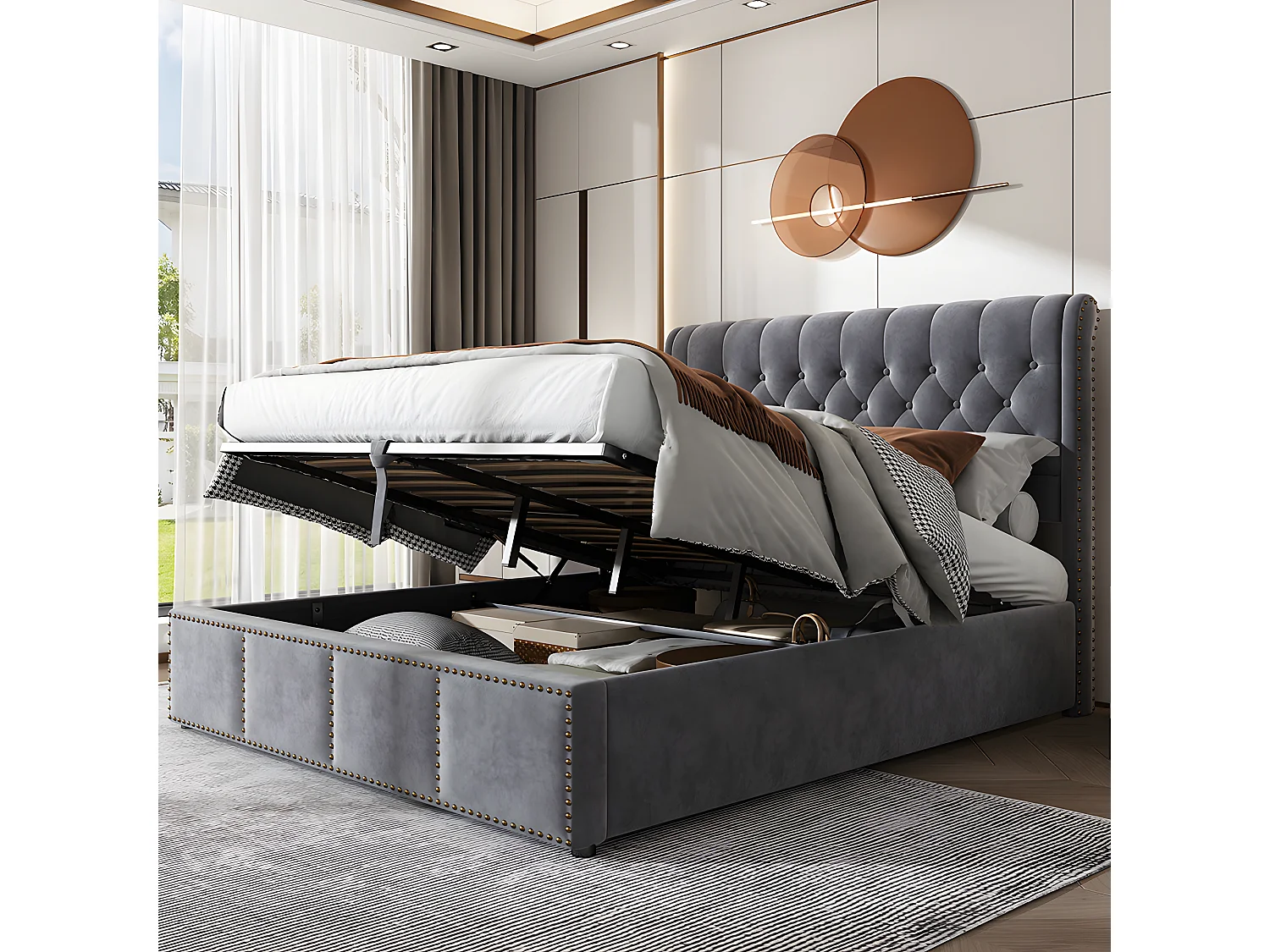 Lit coffre Lit 140 x 200 cm Lit rembourré - gris - Sweiko