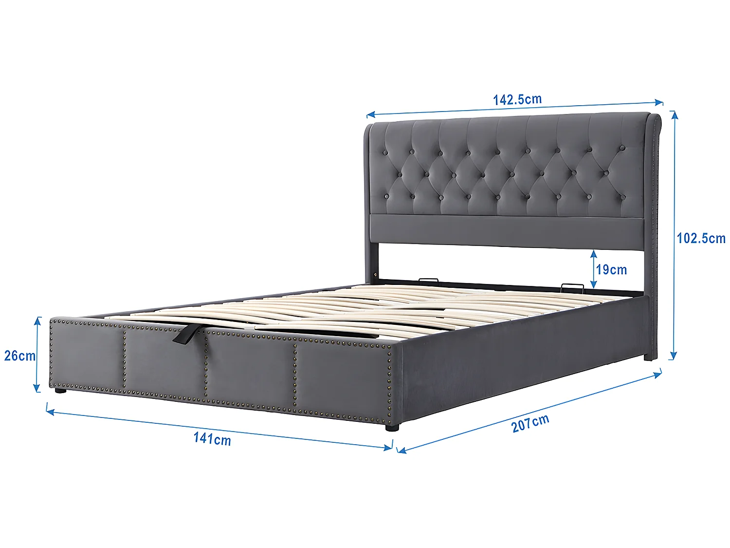 Lit coffre Lit 140 x 200 cm Lit rembourré - gris - Sweiko