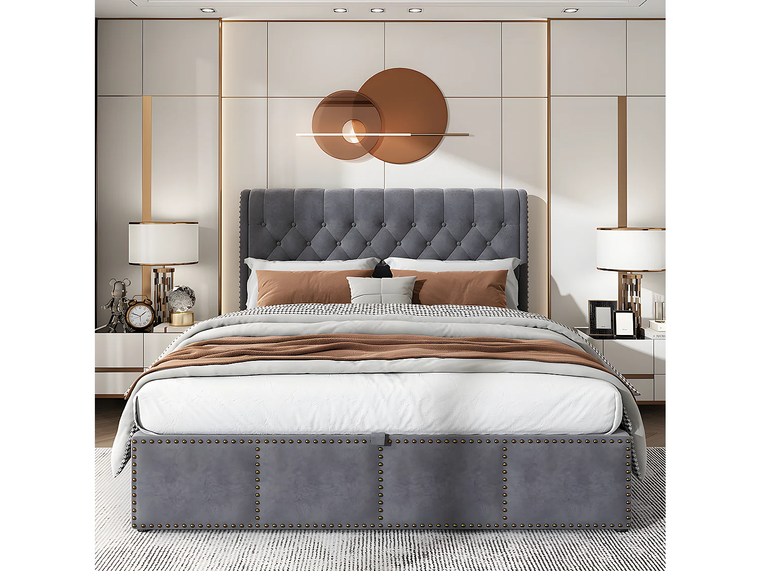 Lit coffre Lit 140 x 200 cm Lit rembourré - gris - Sweiko