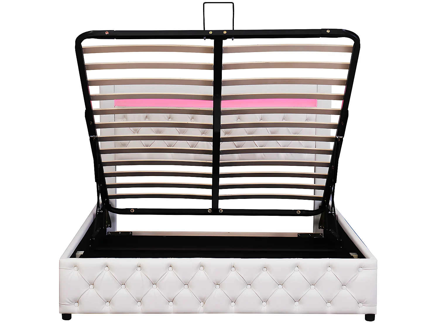 Lit  LED avec coffre - 140 x 200 cm - avec sommier à lattes relevable - Beige - Sweiko