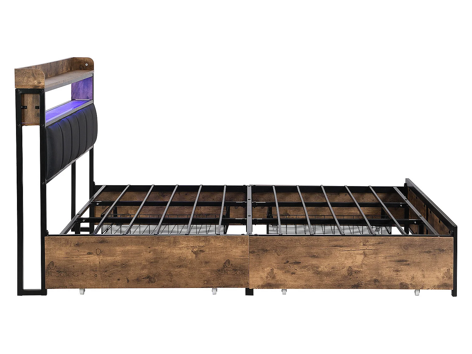 Lit coffre avec tiroirs - 180x200cm - avec LED- Marron - Sweiko