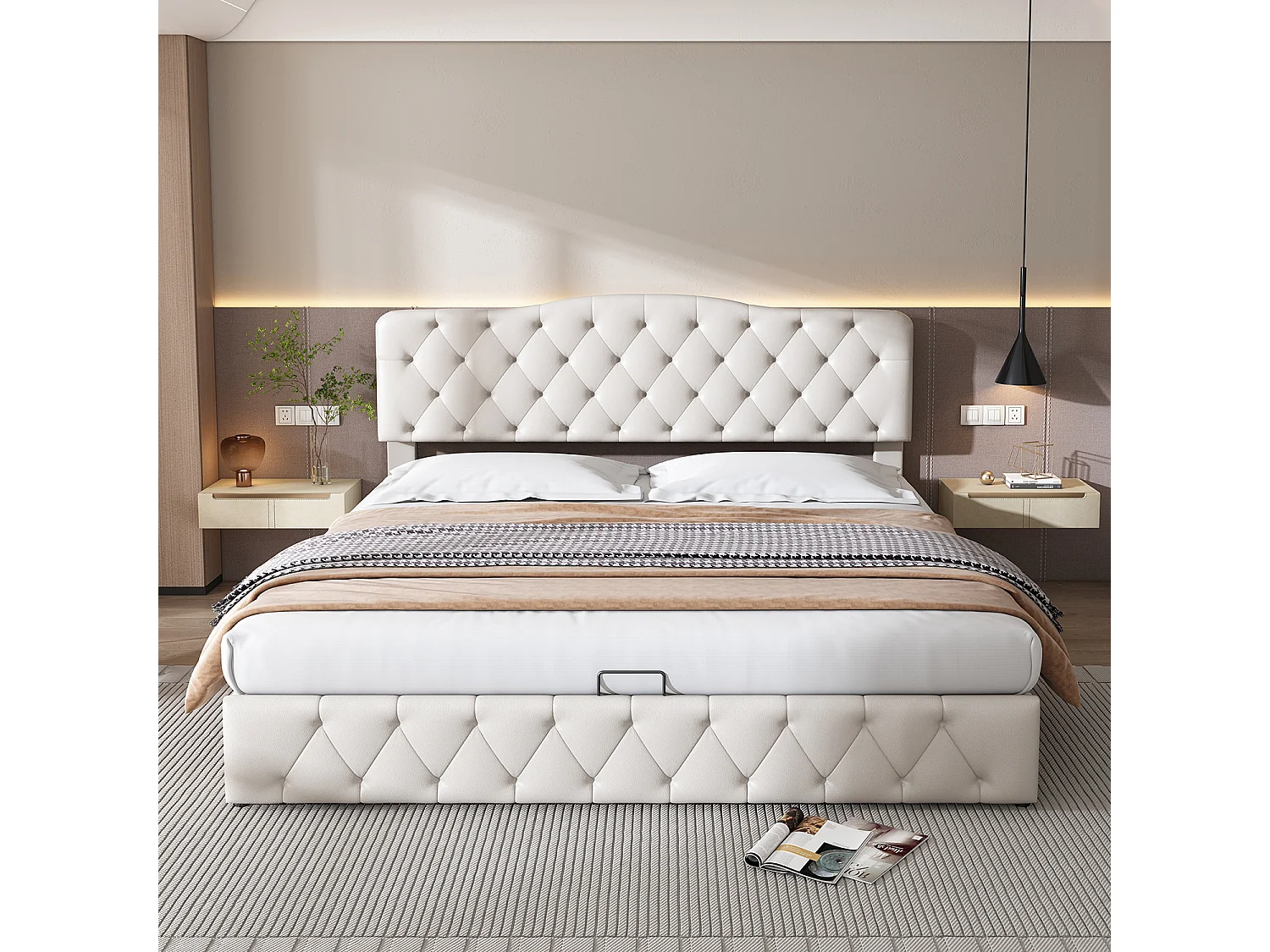 Lit coffre Lit rembourré 180x200 - PU blanc - Sweiko