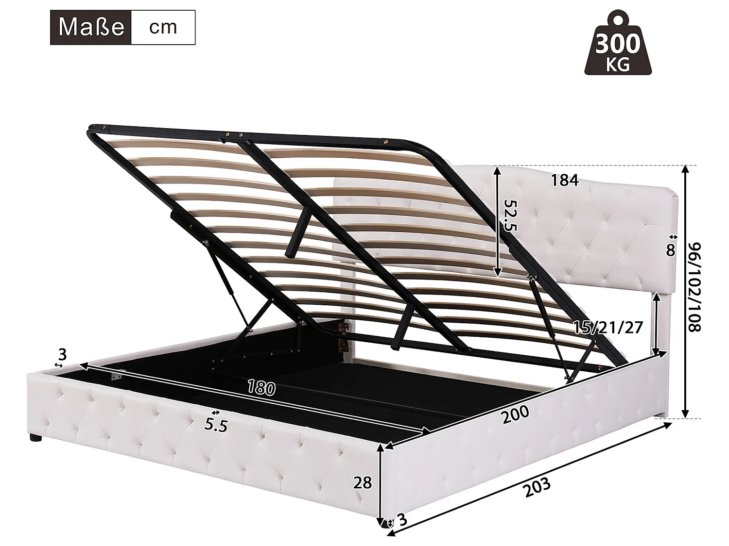 Lit coffre Lit rembourré 180x200 - PU blanc - Sweiko