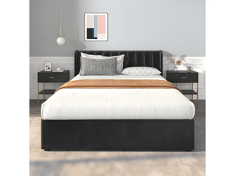 Lit coffre - 160 x 200 cm - avec sommier à lattes relevable - Gris - Sweiko
