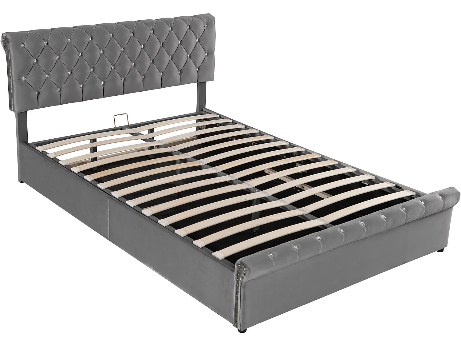 Lit coffre Lit double Euro - 140 x 200 cm Velours gris - Sweiko