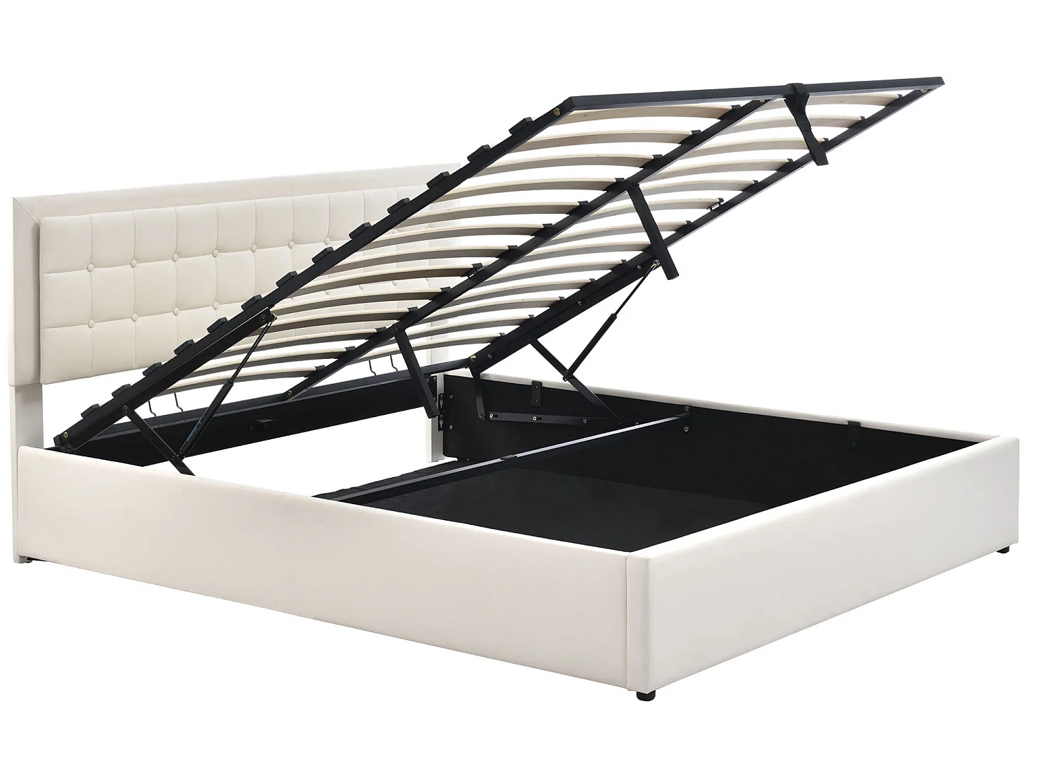 Lit coffre - Lit LED - avec espace de rangement - 180x200 cm - cuir Blanc - Sweiko