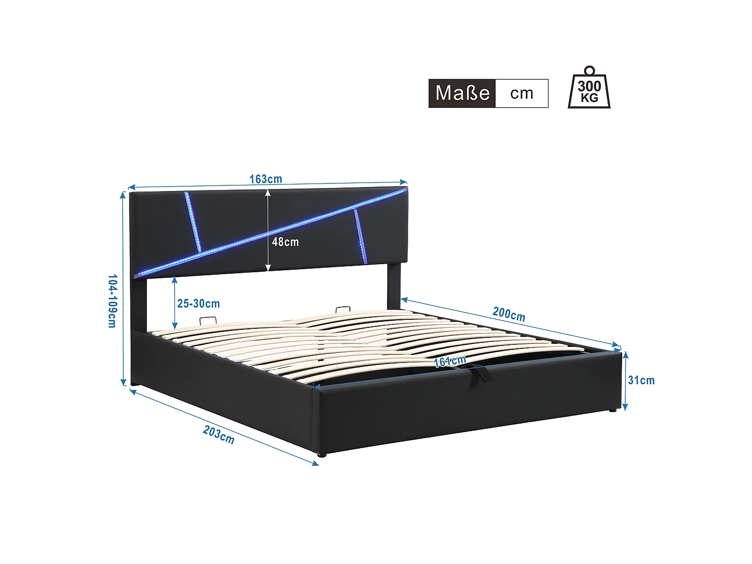 Lit coffre Lit 160x200 cm - avec rangement - Noir- Sweiko