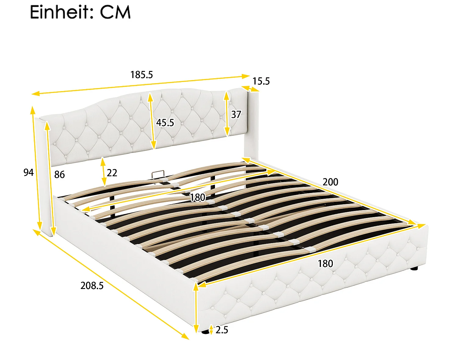 Lit coffre Lit 180 x 200 cm - avec rangement Blanc - Sweiko