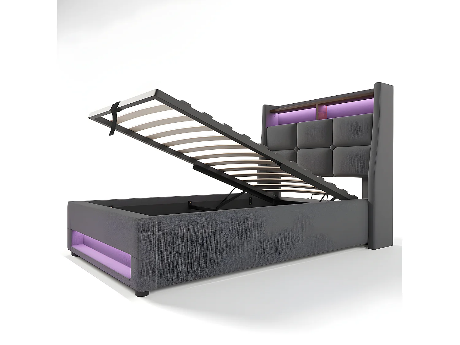 Lit coffre avec chargeur USB et LED - 160 x 200 cm - Beige - Sweiko