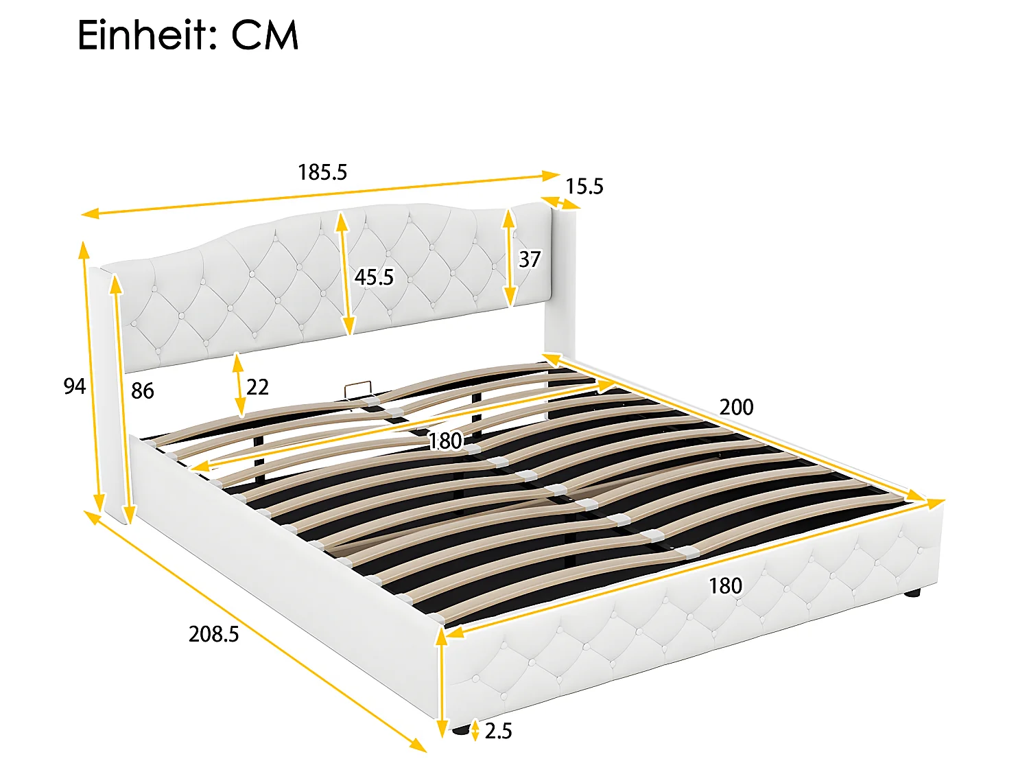 Lit coffre Lit 180 x 200 cm - Blanc - Sweiko