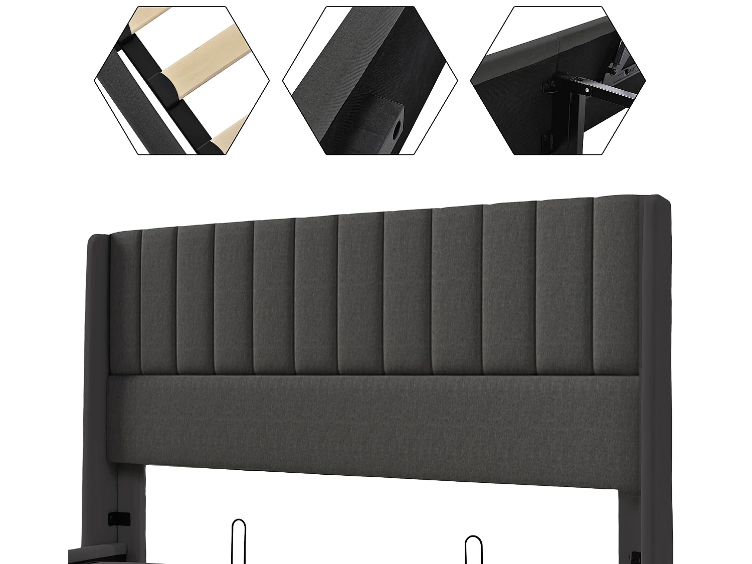 Lit coffre Lit de rangement - Lit double 180x200 cm lin Gris - Sweiko