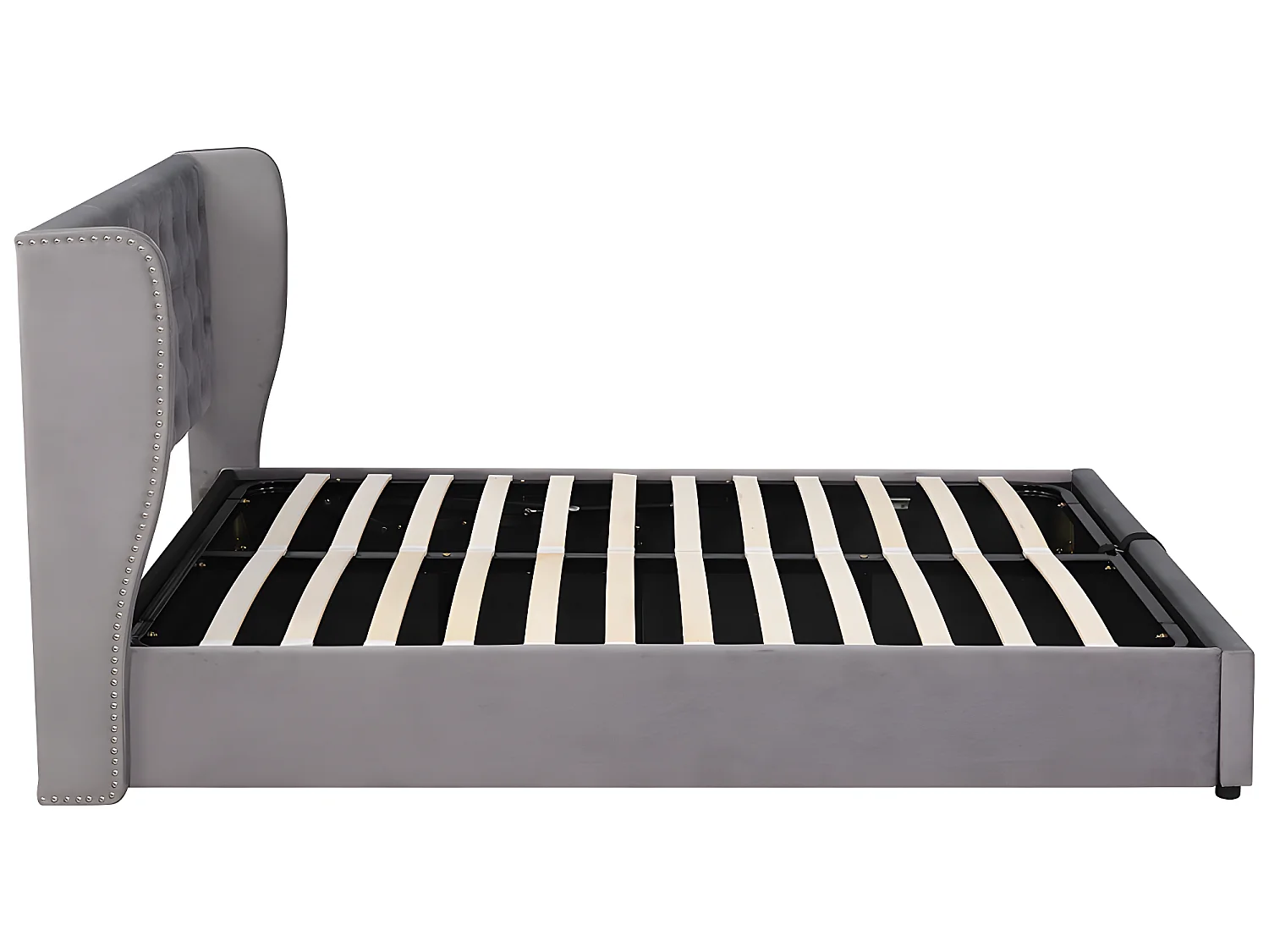 Lit coffre - 140 x 190 cm - avec sommier à lattes relevable - Gris - Sweiko