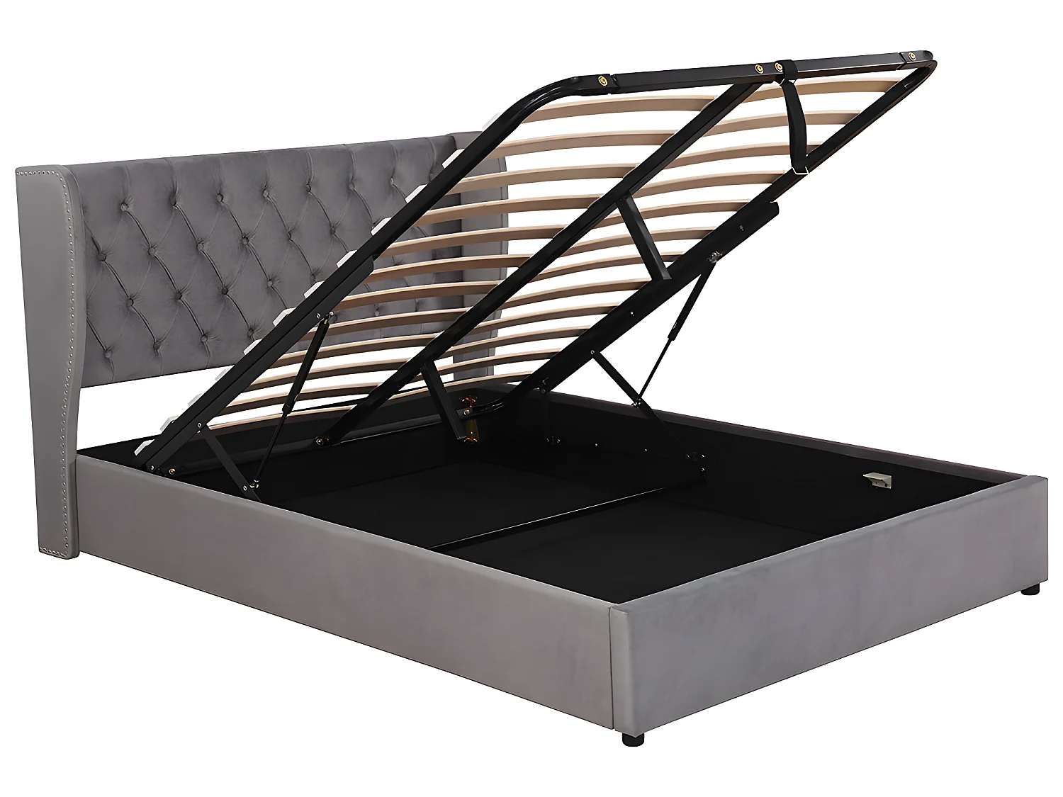 Lit coffre - 140 x 190 cm - avec sommier à lattes relevable - Gris - Sweiko