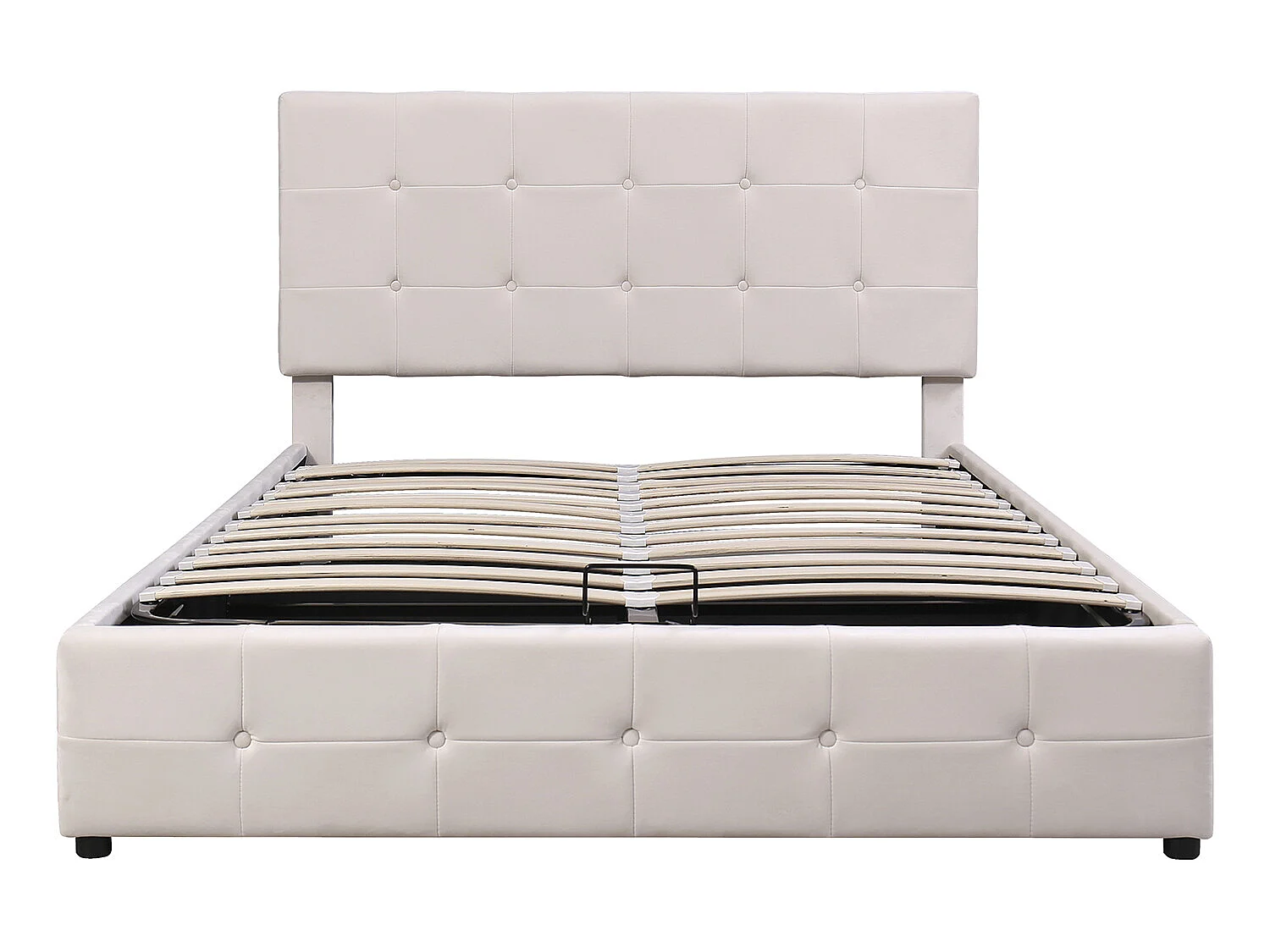 Lit coffre 140x200 cm - avec élévation hydraulique lit de rangement - blanc crème - Sweiko