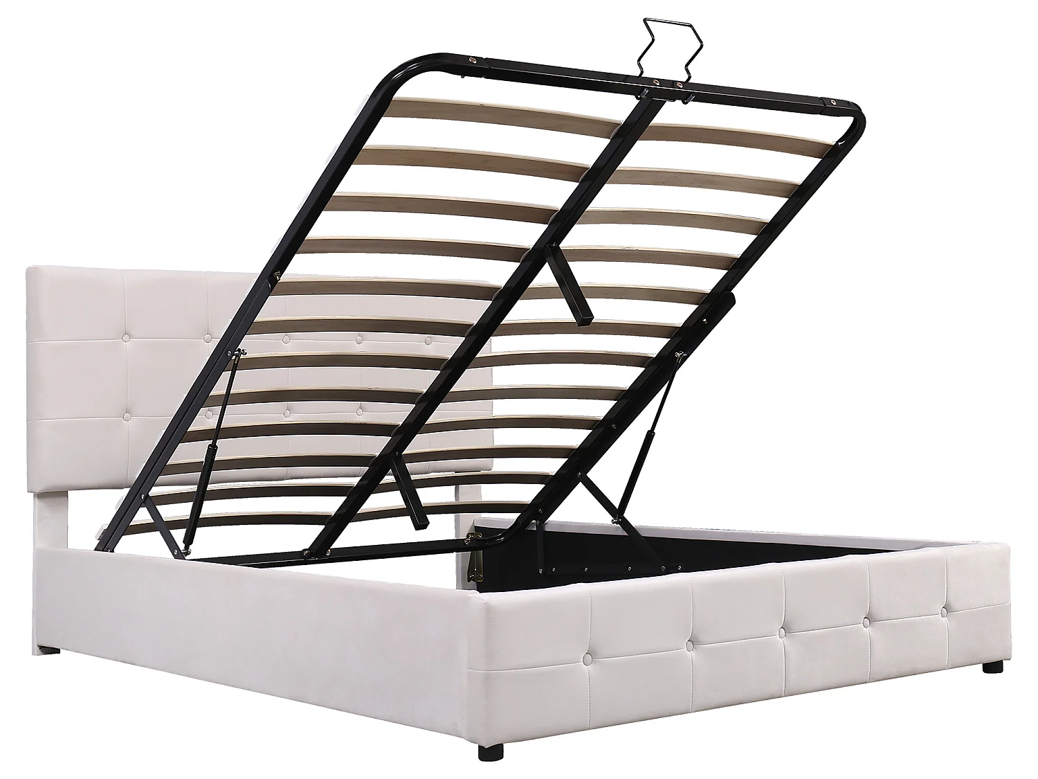 Lit coffre 140x200 cm - avec élévation hydraulique lit de rangement - blanc crème - Sweiko