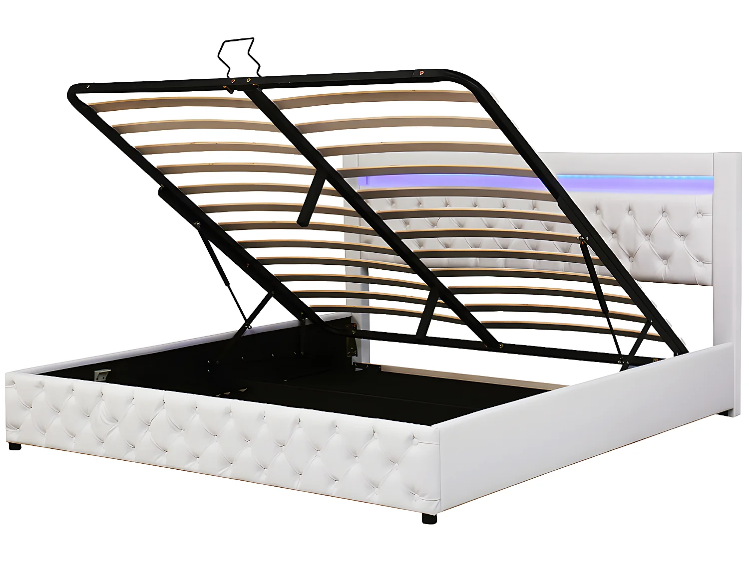 Lit  LED avec coffre - 180 x 200 cm - avec sommier à lattes relevable - Beige - Sweiko