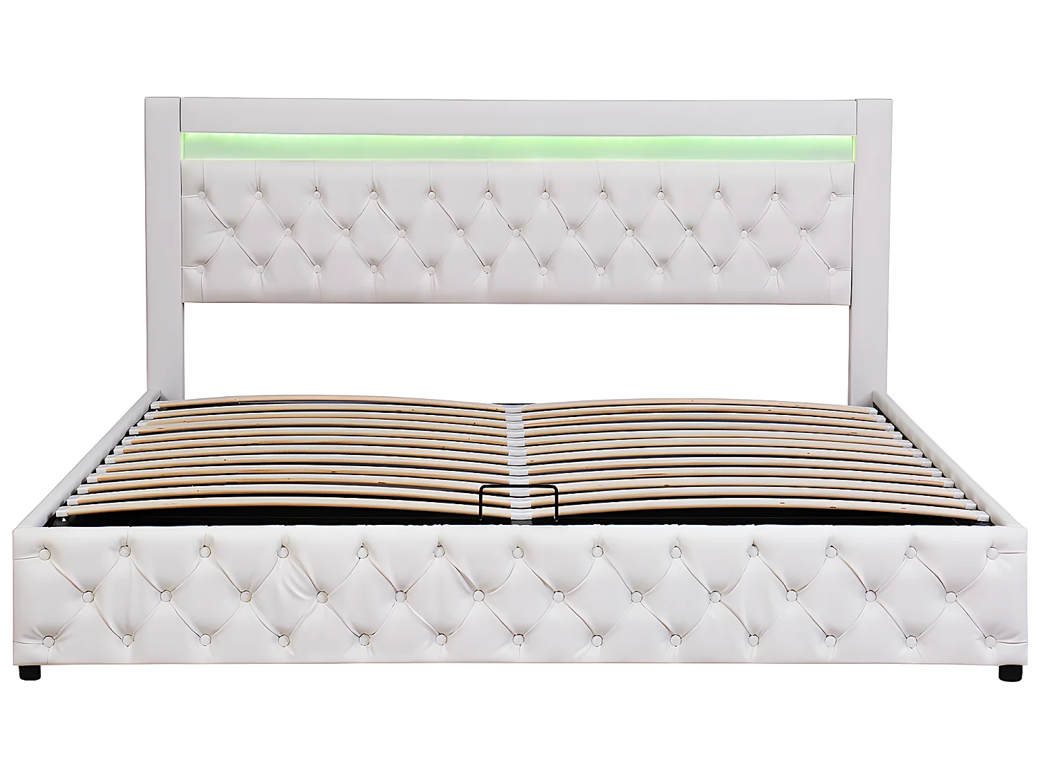 Lit  LED avec coffre - 180 x 200 cm - avec sommier à lattes relevable - Beige - Sweiko