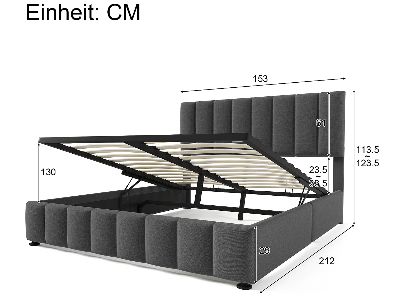 Lit coffre 140x200cm Tête de lit réglable Cadre métallique Sommier - Sweiko