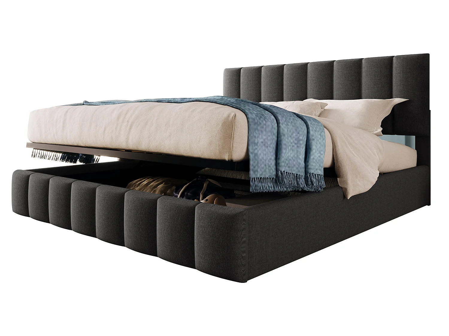 Lit coffre 140x200cm Tête de lit réglable Cadre métallique Sommier - Sweiko