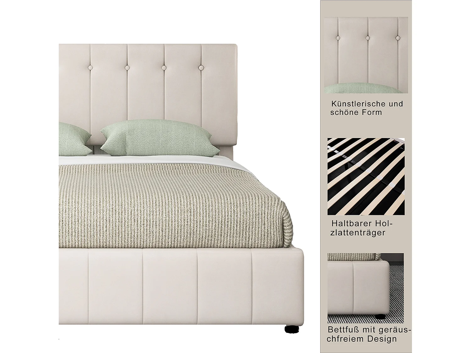 Lit coffre Lit double 140x200 cm lit avec rangement - Blanc crème - Sweiko