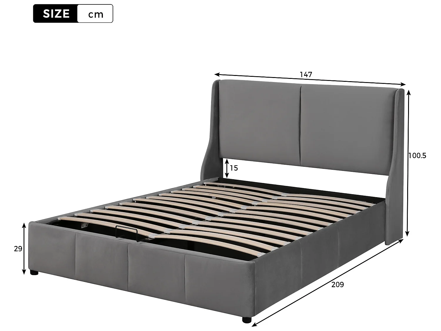 Lit coffre - lit fonctionnel hydraulique 140 x 200 gris - Sweiko