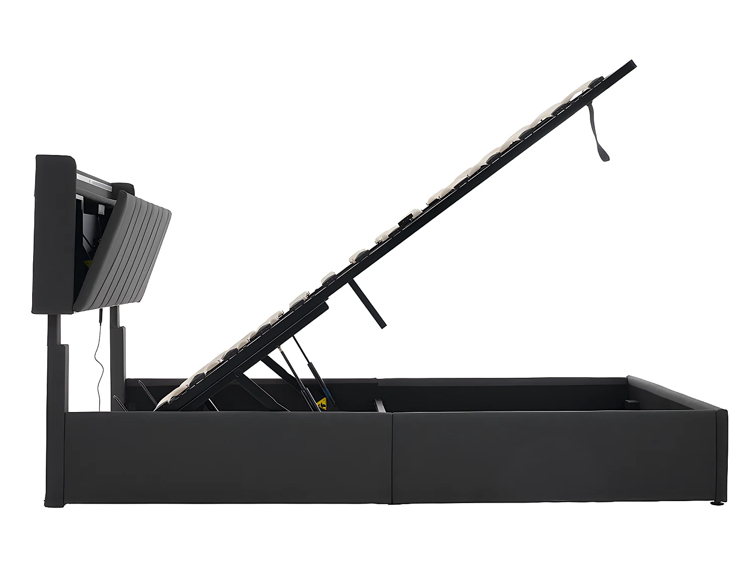 Lit coffre adulte capitonnée - 160 x 200 cm station de charge USB - chevets intégrés avec LED - Gris - Sweiko