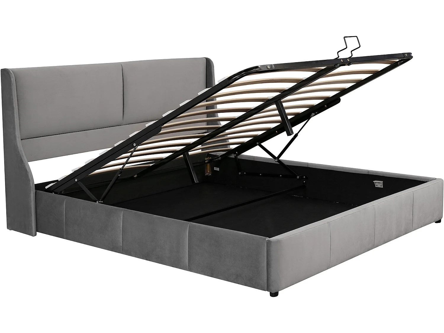 Lit coffre lit double lit fonctionnel hydraulique 180 x 200 - gris - Sweiko