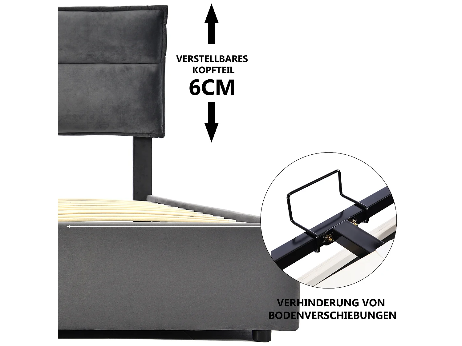 Lit coffre - 140x200cm Cadre de lit moderne en velours - gris (matelas inclus) - Sweiko