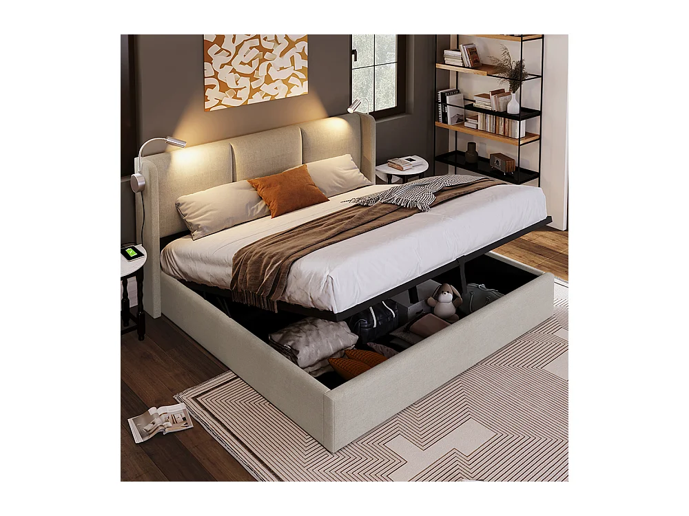 Lit coffre lit de rangement tiroirs cadre de - 140x200 cm Beige - Sweiko