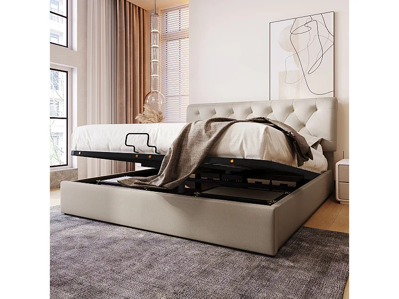 Lit coffre - avec rangement 160x200 cm Blanc cassé - Sweiko