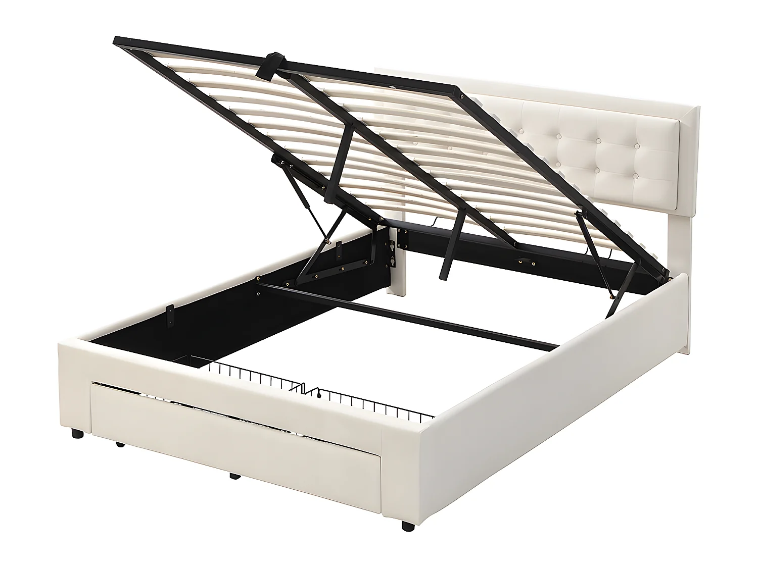 Lit coffre - 140 x 200 cm - avec 2 tiroirs sommier à lattes relevable - gris - Sweiko