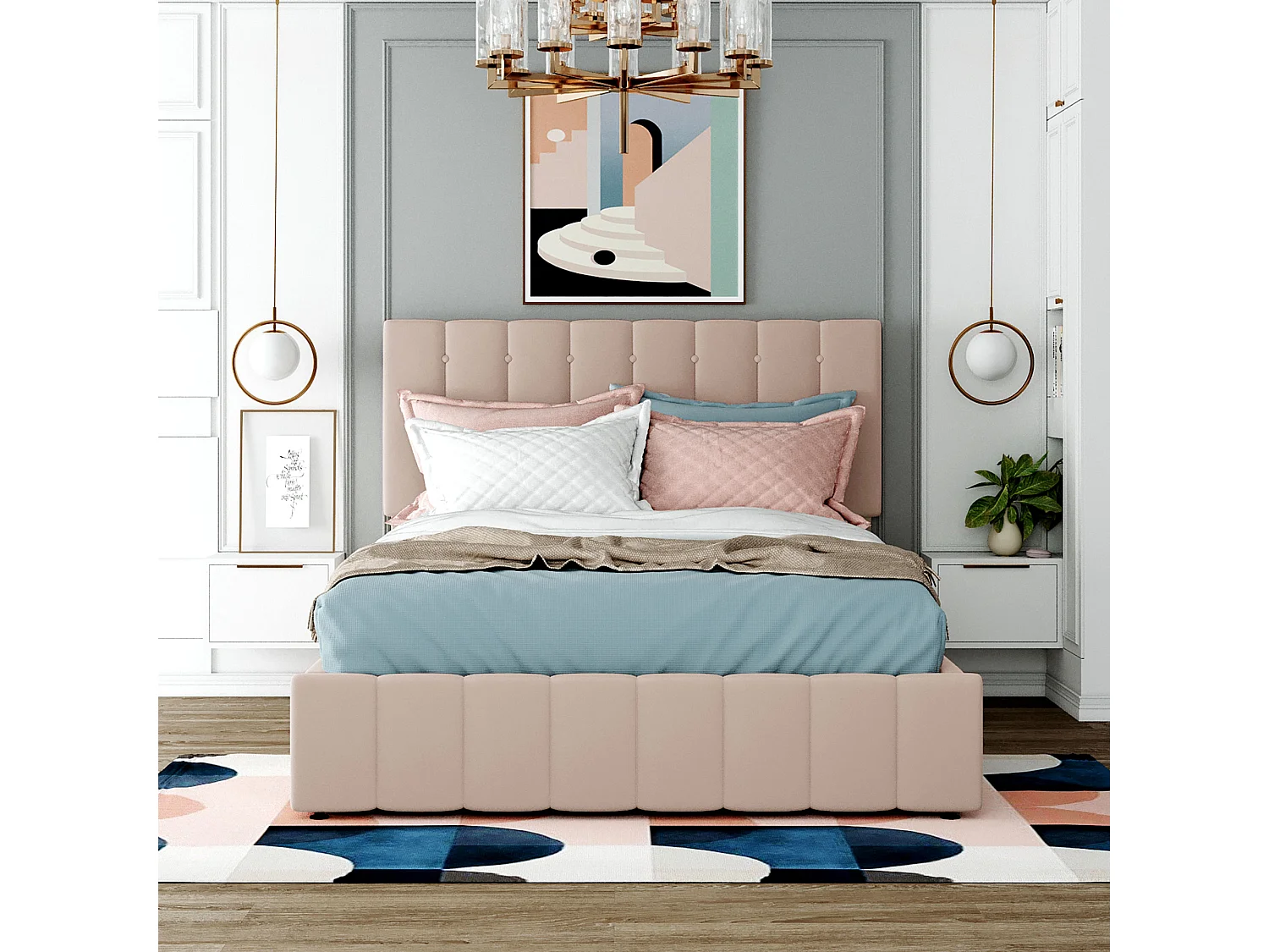 Lit coffre  Lit rembourré 140x200 lit double avec rangement - beige foncé - Sweiko