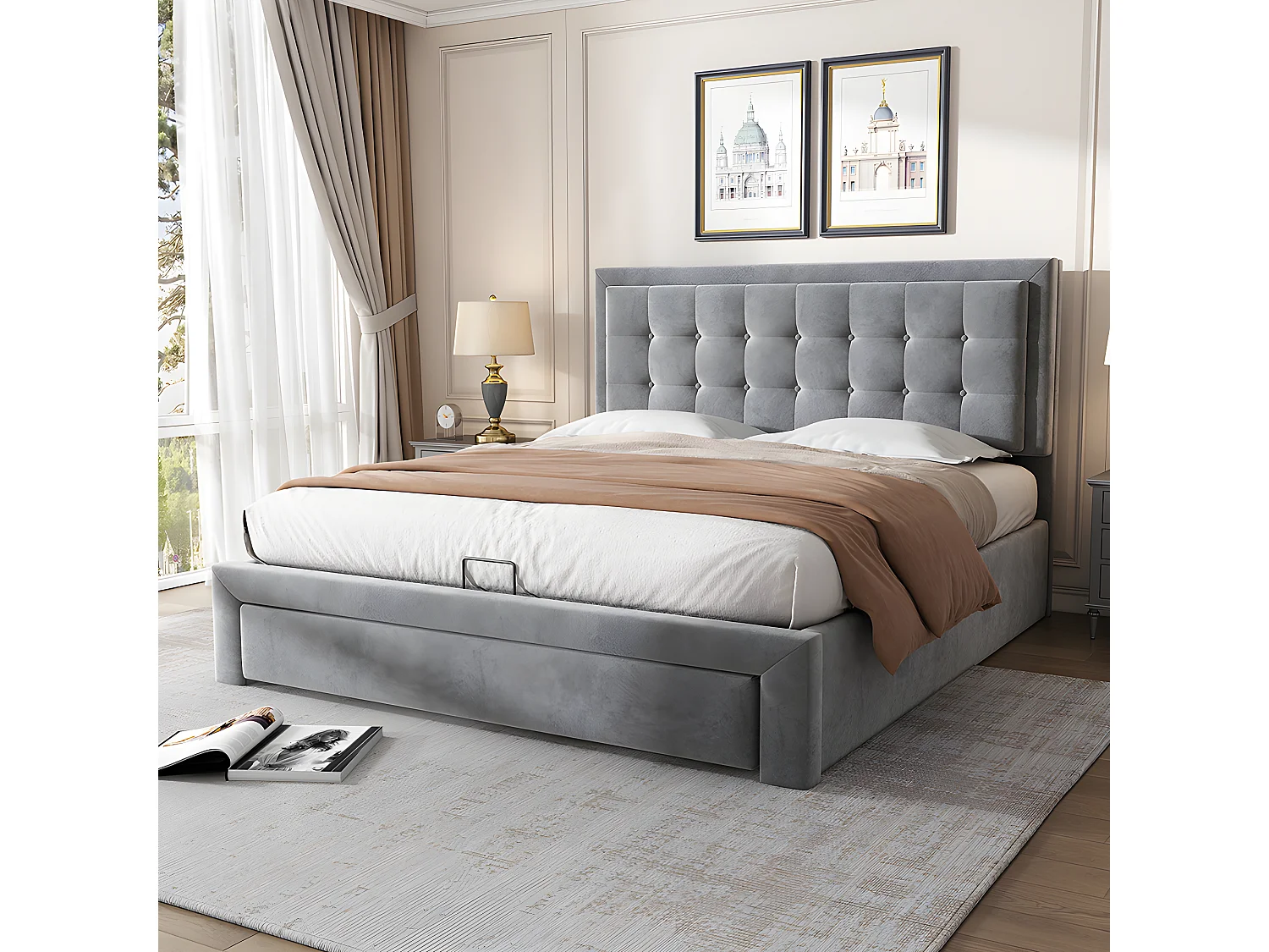 Lit coffre Lit 140 x 200 cm avec tiroirs - gris - Sweiko