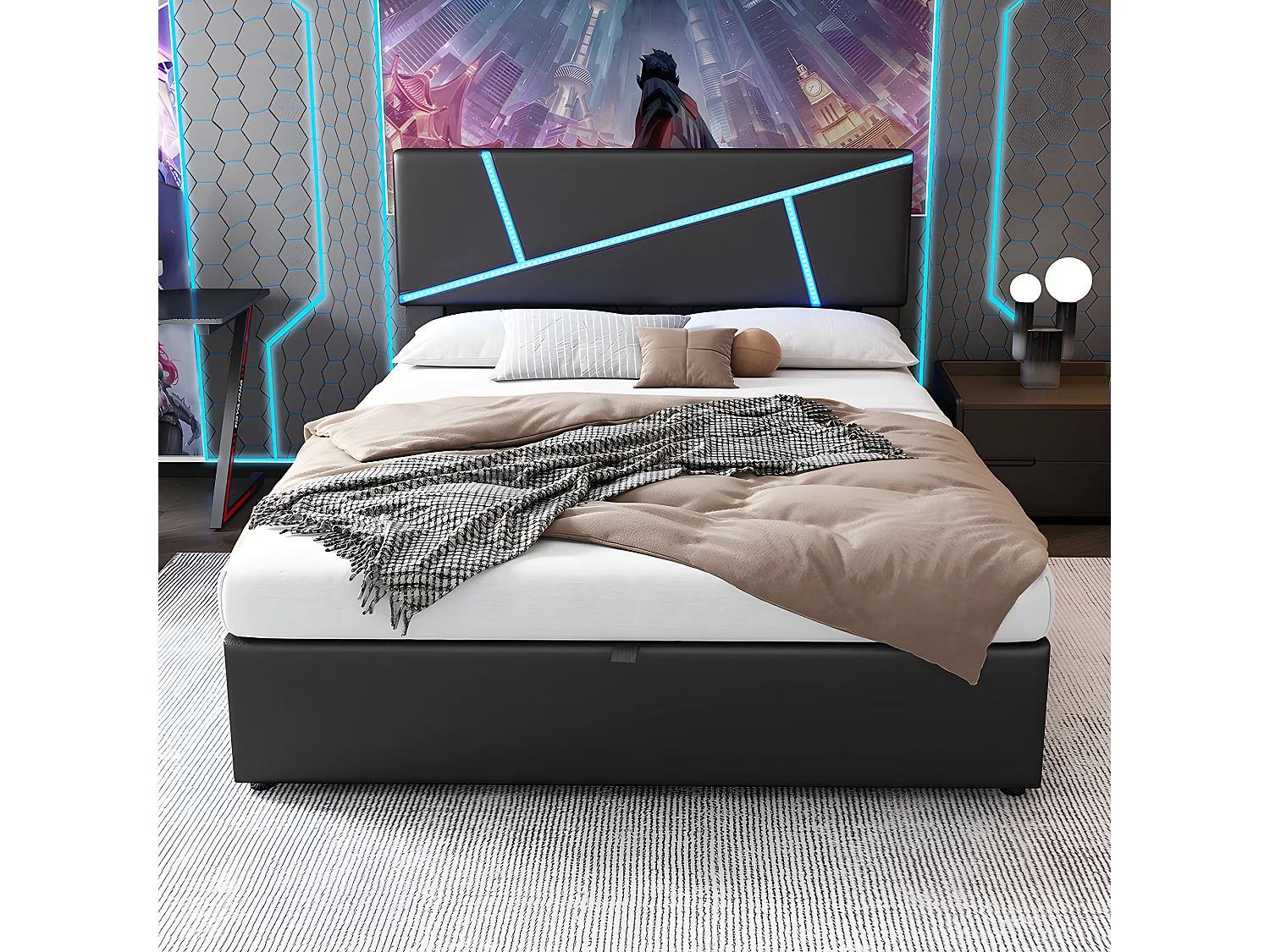 Lit coffre Lit 140x200 cm - avec rangement - Noir - Sweiko