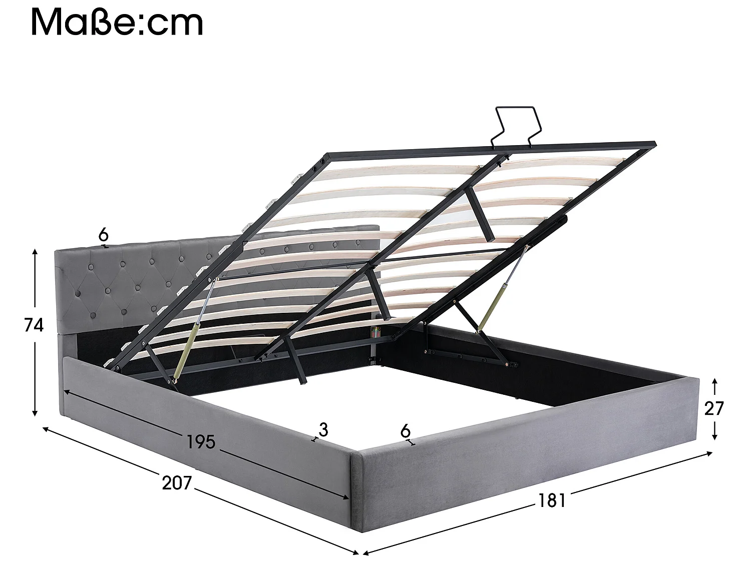 Lit coffre 180 x 200 cm - avec espace de rangement - Gris - Sweiko