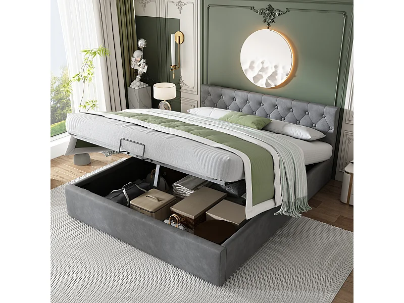 Lit coffre 140 x 200 cm - avec espace de rangement - Gris - Sweiko